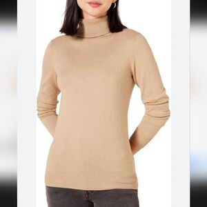 Calvin Klein Women's Tan/Gold Metallic Turtleneck Sweater, size S